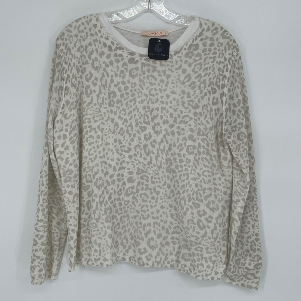 Olivaceous Womens Leopard Print Layered Sweater White Grey Wool Blend Size M